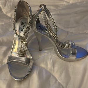 Silver rhinestones formal heels. Worn once in great condition